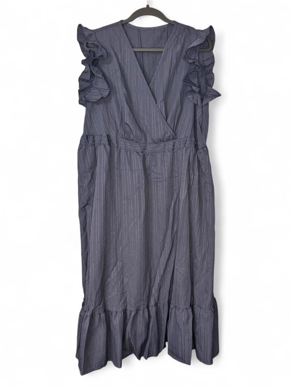 Ruffle-Trim V-Neck Maxi Dress in Slate Blue